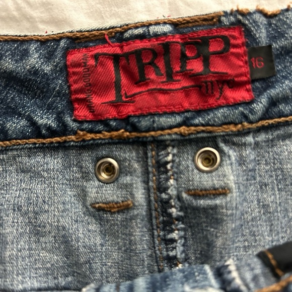 Tripp NYC Blue Denim Mini Skirt w Ruffle 16 - Picture 2 of 6